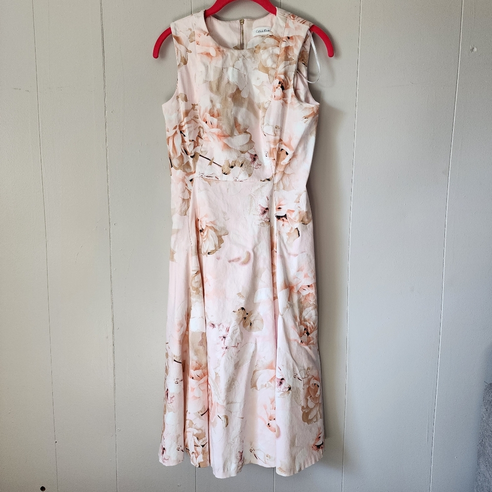 Calvin Klein Romantic Office Business Floral Pink Sleeveless A Line Dress Sz 4